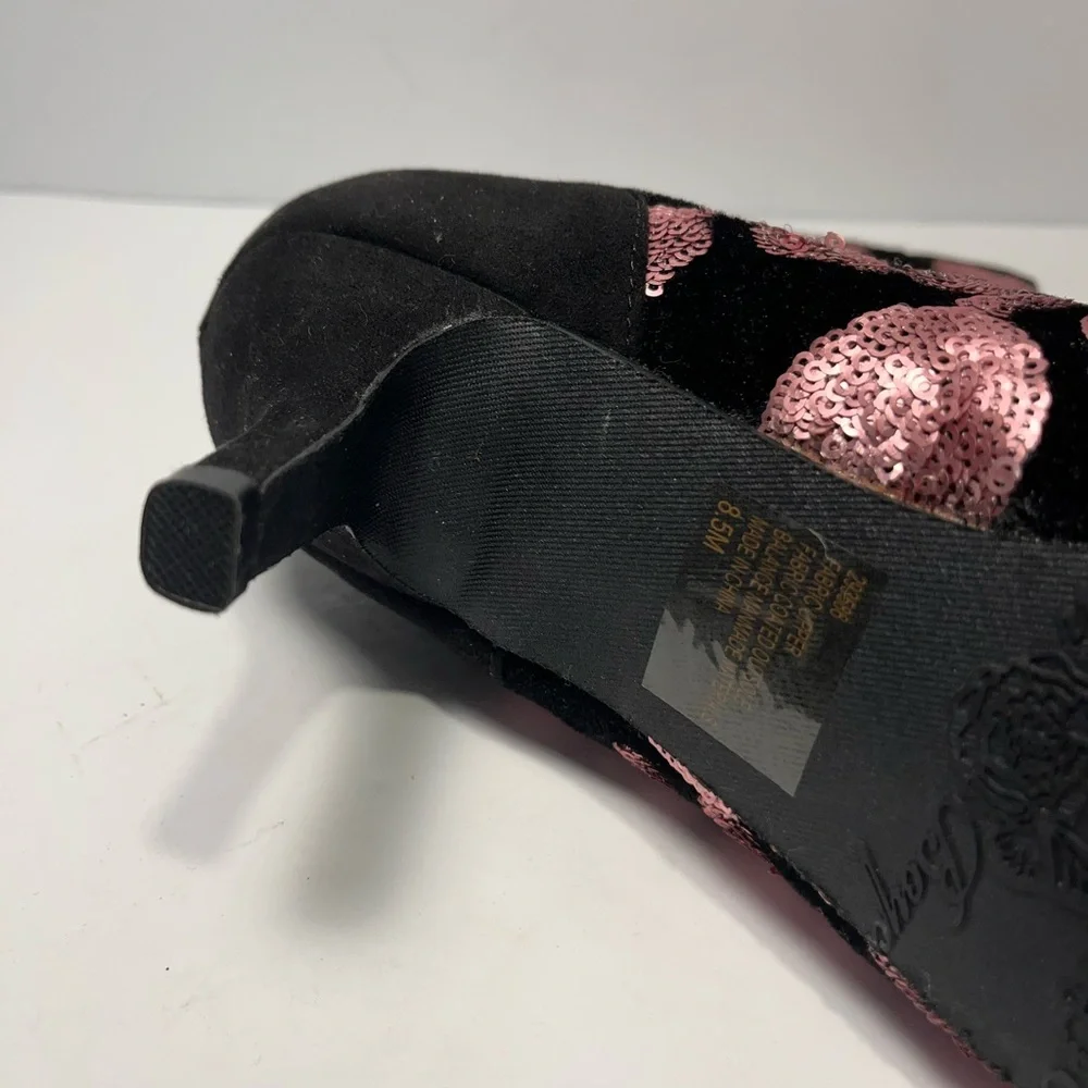JOAN BOYCE Ankle Boots Black Velvet Rose Pink Sequins Size 8.5M -NEW - Picture 7 of 9
